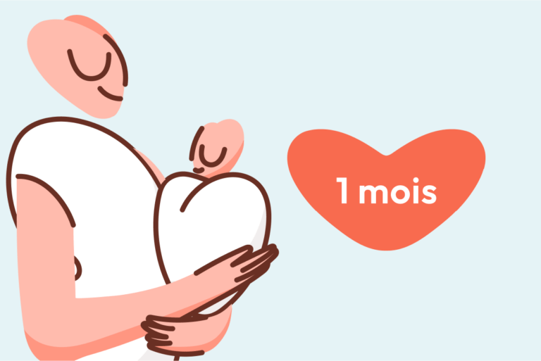 Bébé 1 mois dans les bras de maman, illustré par l'application Heloa