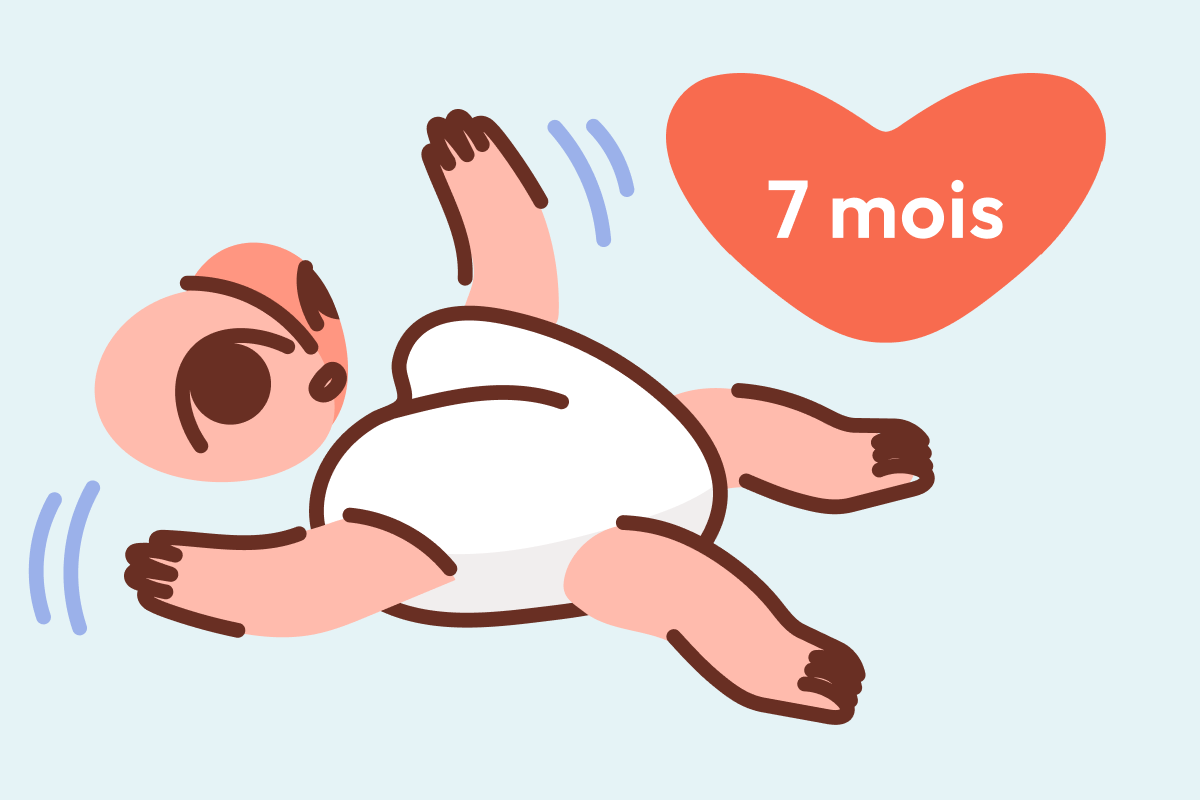 Bébé 7 mois allongé sur le dos en train de bouger ses bras, illustré par l'application Heloa