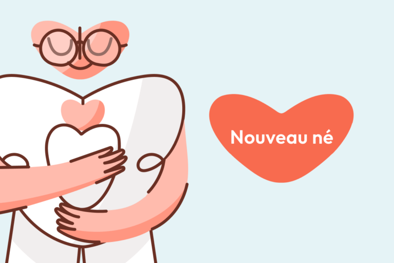 Nouveau-né dans les bras de sa maman illustré par l'application Heloa