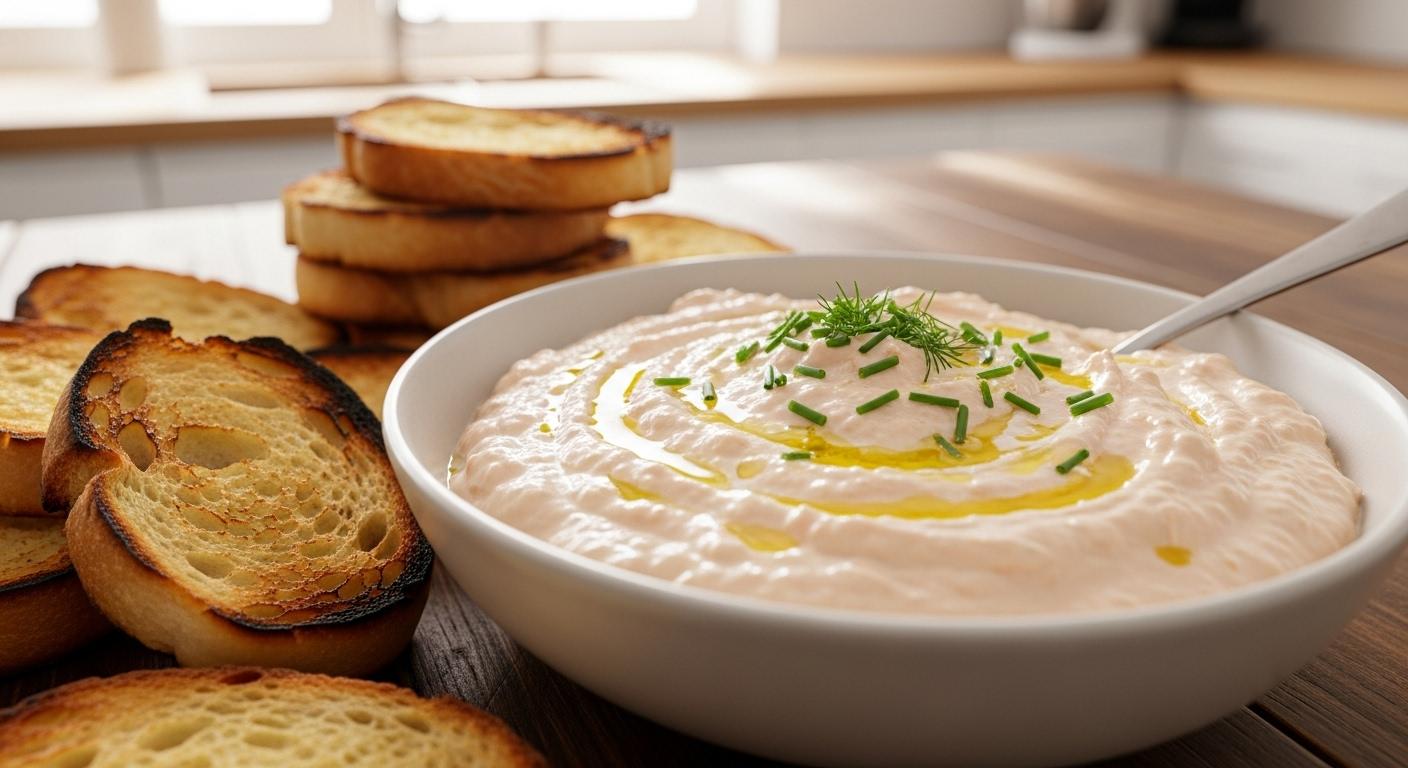 Bowl of tarama presented in a friendly setting, illustrating the topic tarama during pregnancy to address questions about diet and pregnancy.