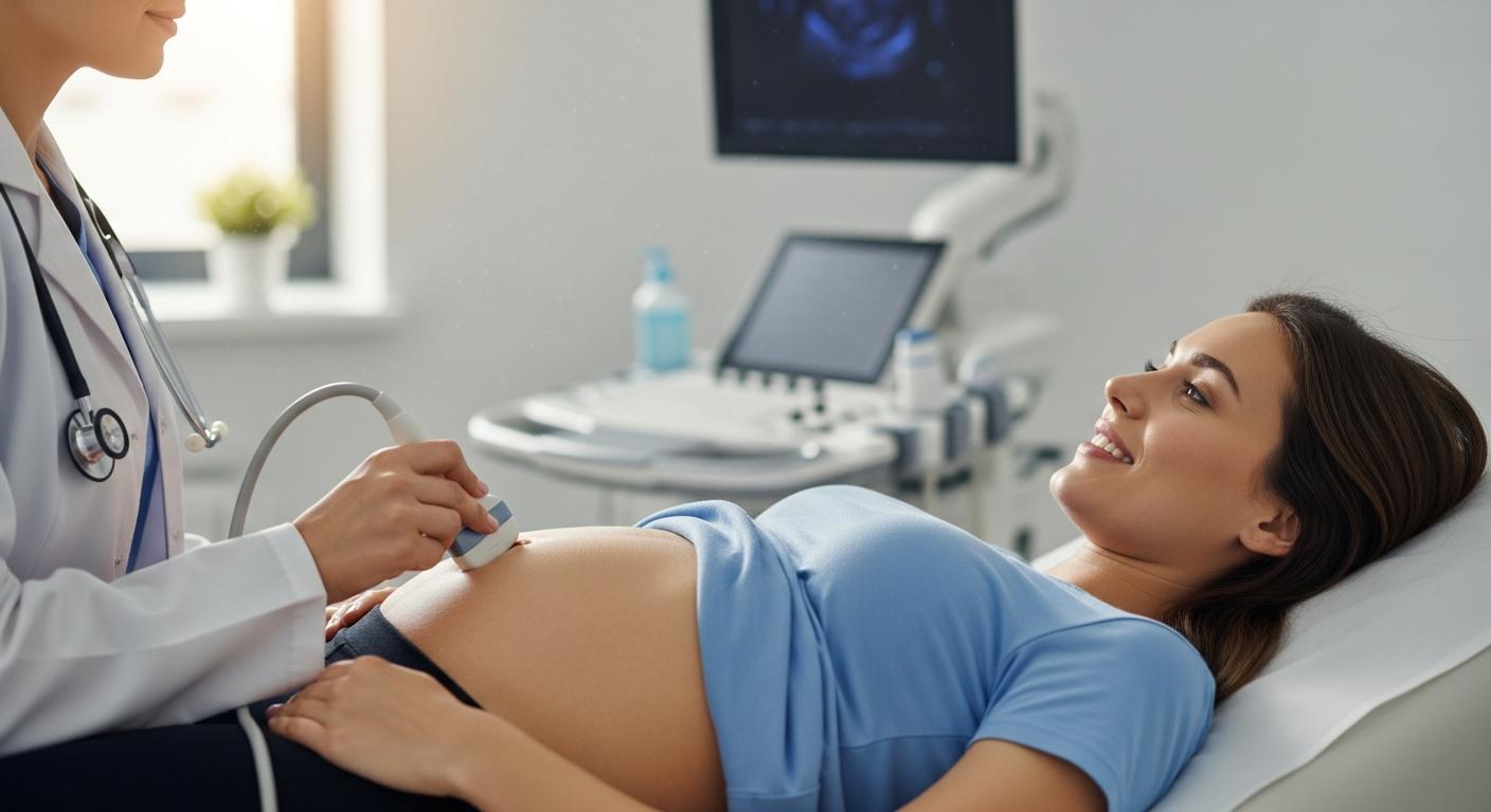 Femme enceinte passant une échographie chez le gynécologue, examen permettant de connaître sexe bébé