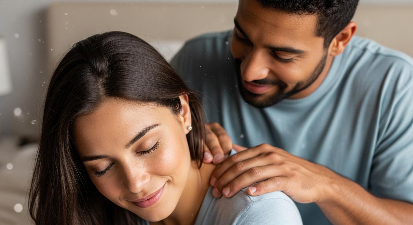 Futur papa massant sa compagne enceinte pour stimuler la production d ocytocine et l accouchement