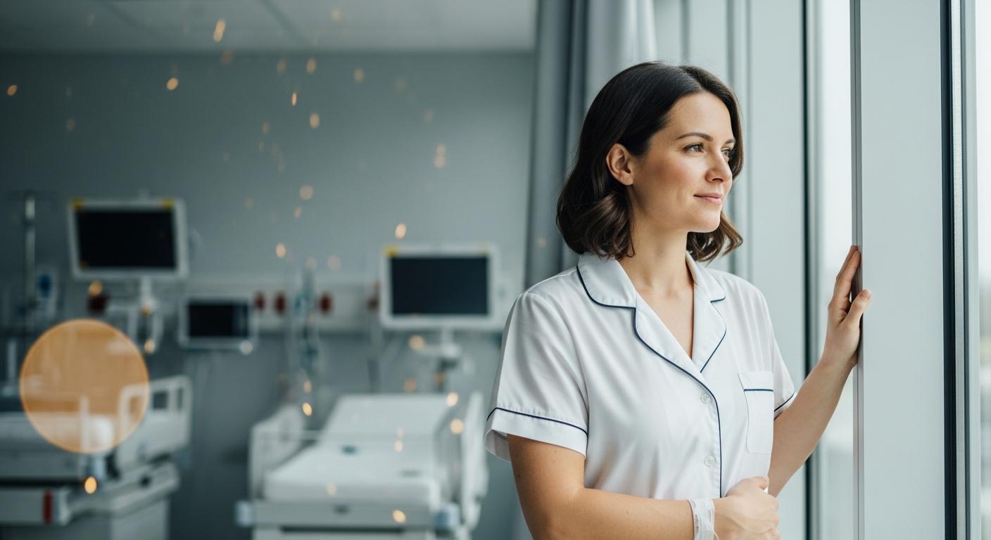 Une mère attend sereinement dans un environnement hospitalier adapté à la surveillance de l apnée du prématuré.