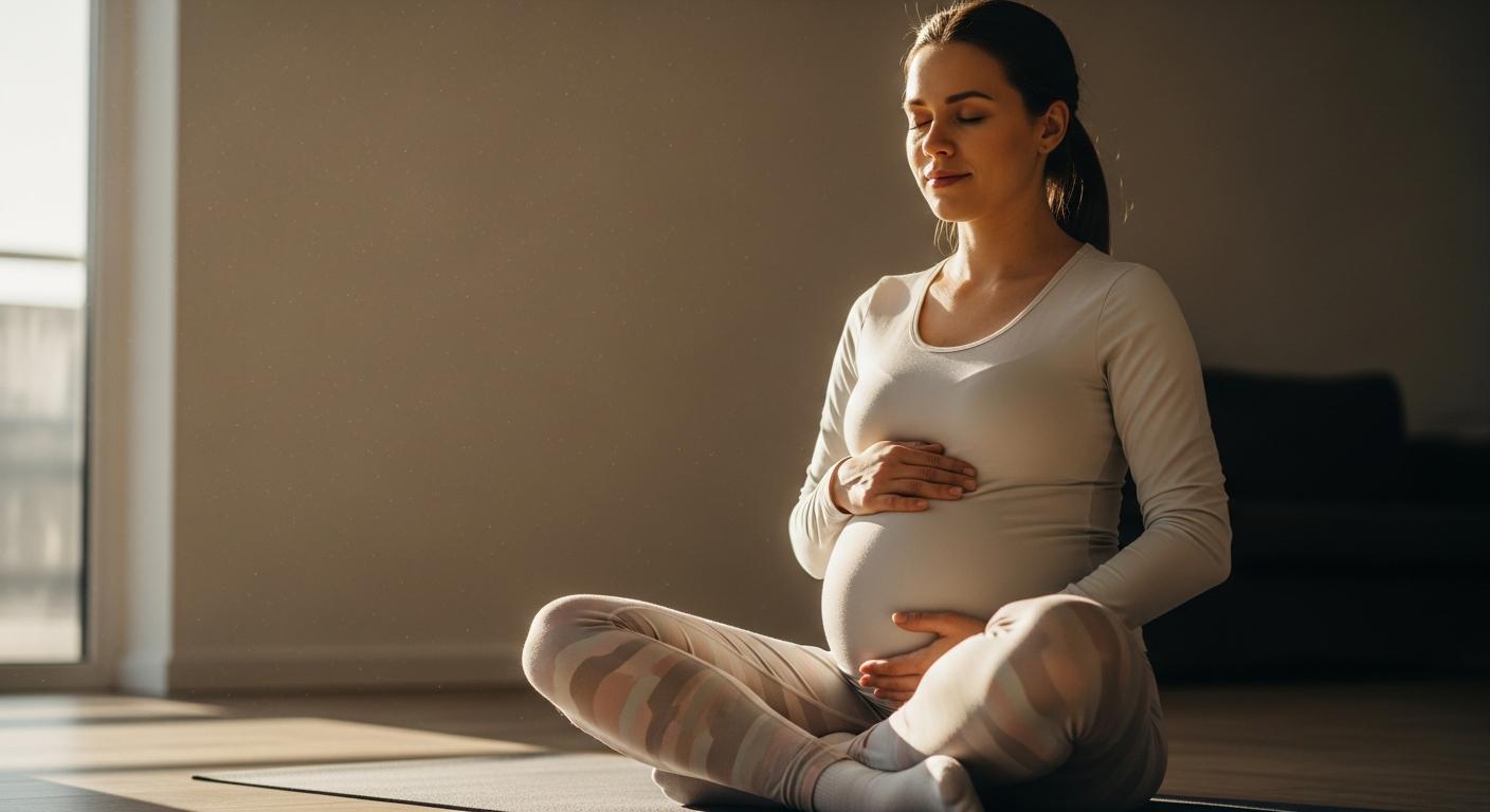 Future maman pratiquant la relaxation et le yoga pour gérer ses émotions durant le Blue Monday enceinte