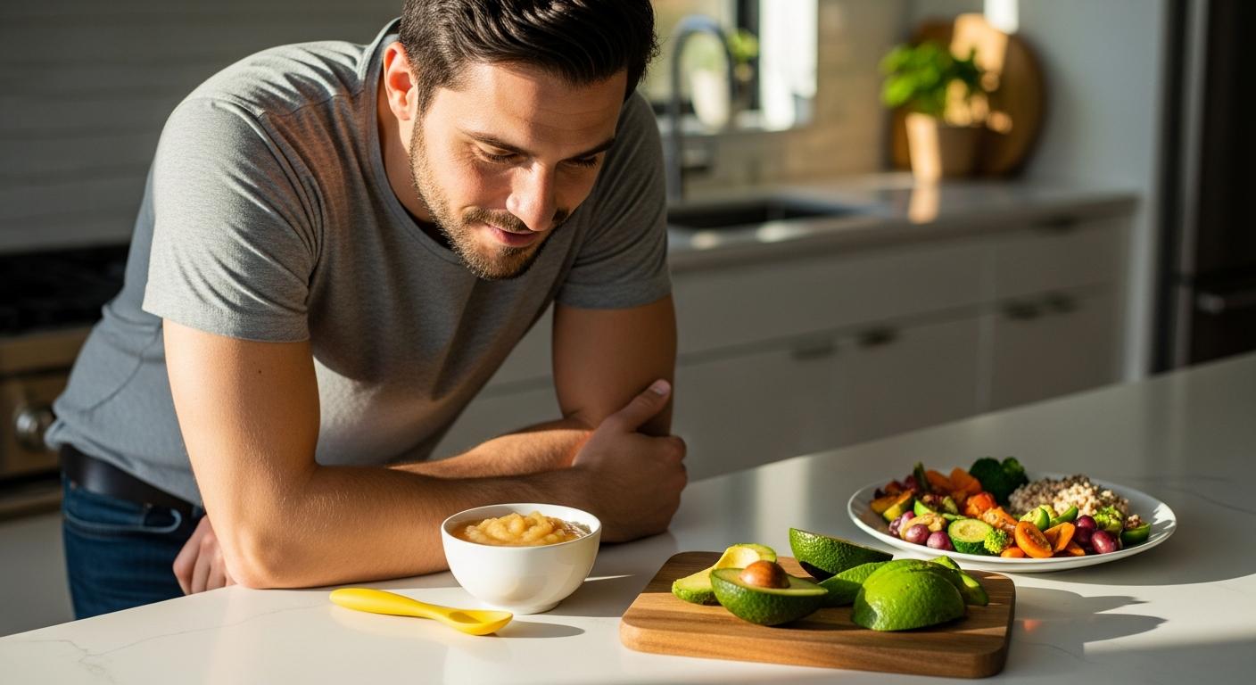 Un papa sélectionne des ingrédients nutritifs comme de l avocat pour diversifier l alimentation bébé