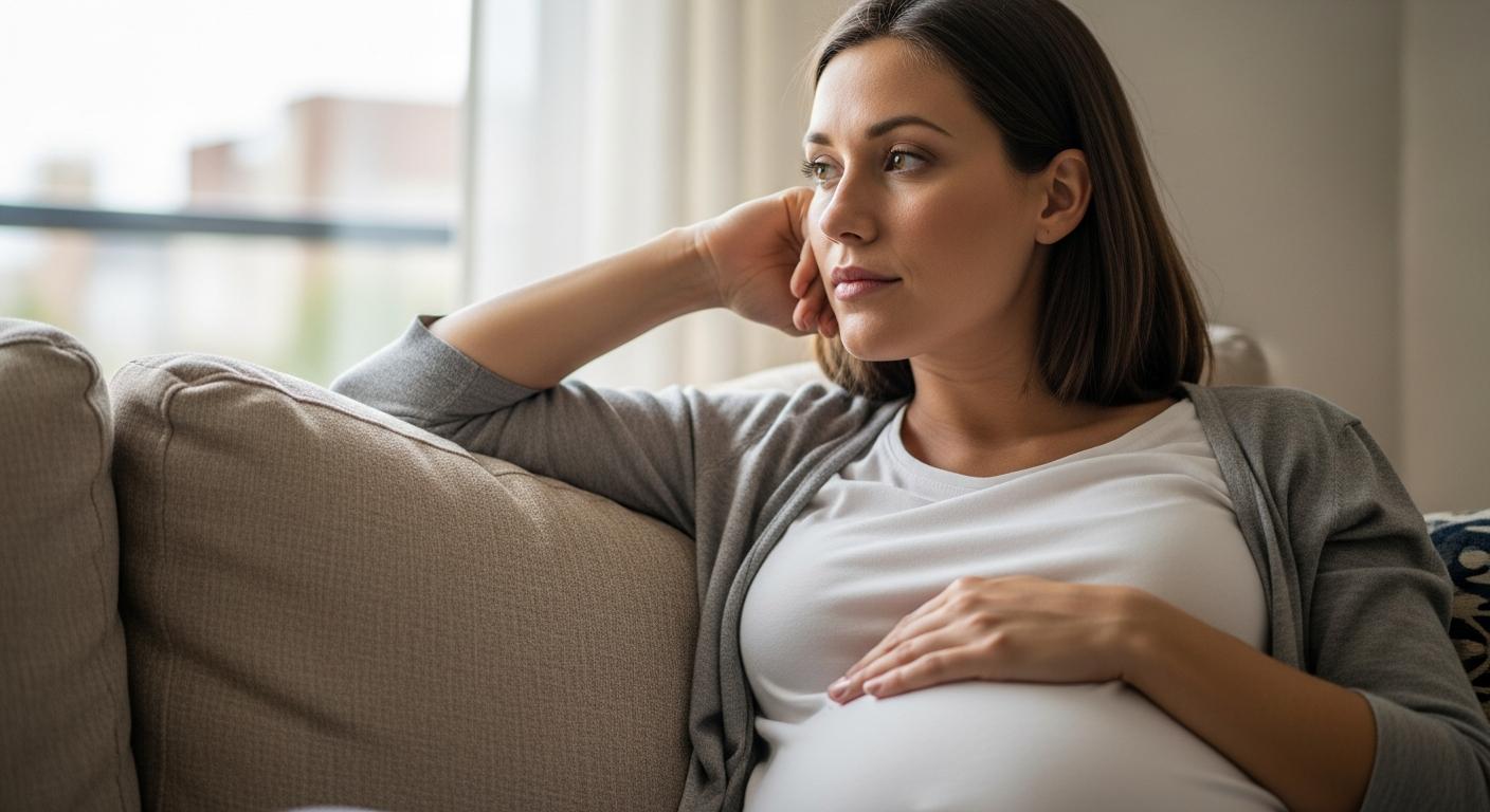 Femme enceinte au repos illustrant la fatigue durant une anémie grossesse