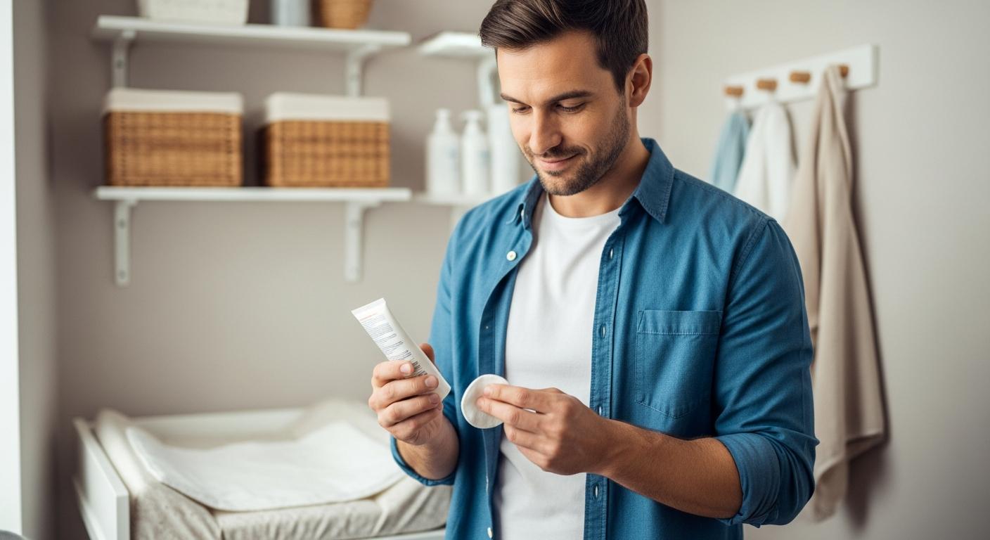 Un père prépare le nécessaire de toilette avant de procéder au changement de couche