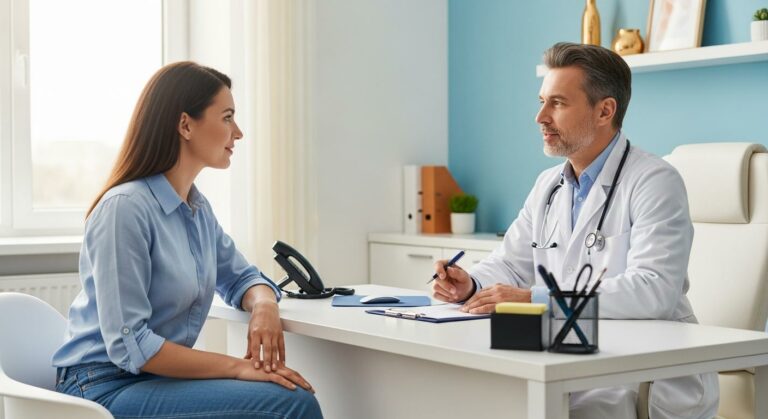 Medical consultation woman and doctor for a miscarriage D&C