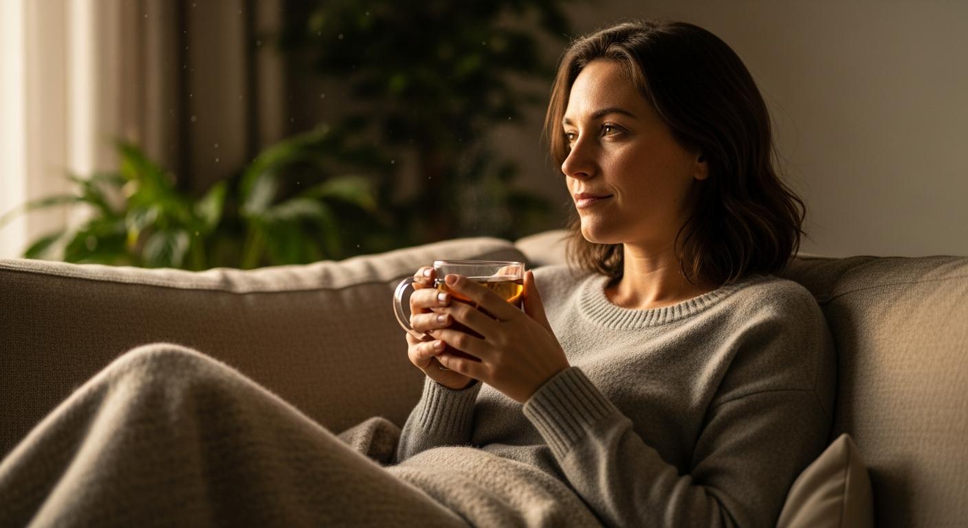 Woman resting on a sofa following a miscarriage D&C