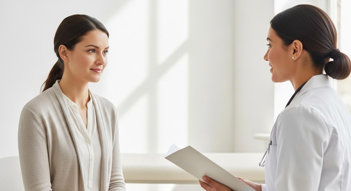 Femme en consultation médicale discutant avec un médecin des facteurs et causes fausse couche