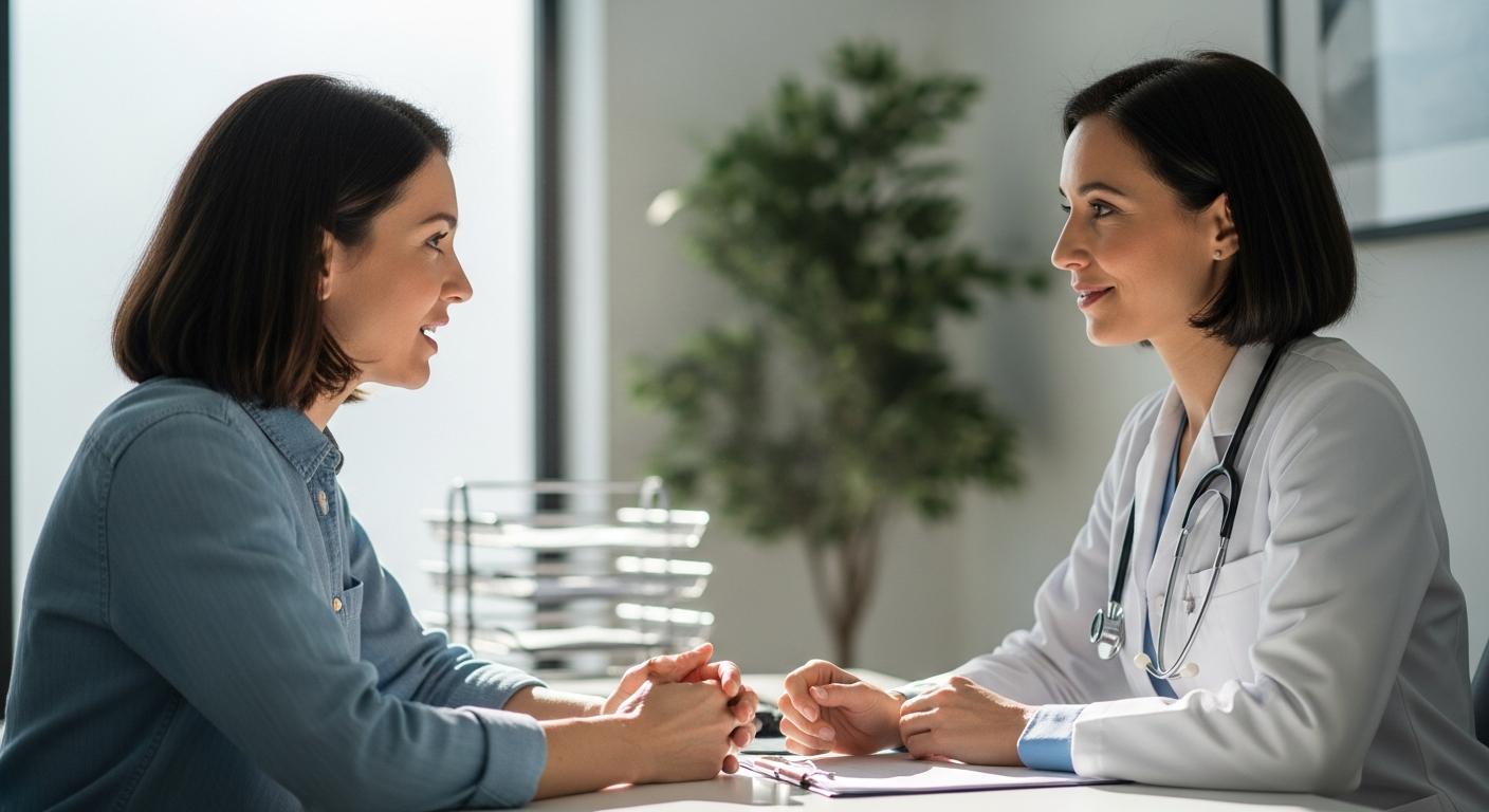 A patient discussing with a healthcare professional to identify a miscarriage or period