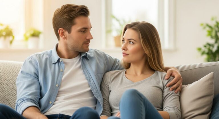 Couple sharing a moment of mutual support facing challenges like recurrent miscarriage