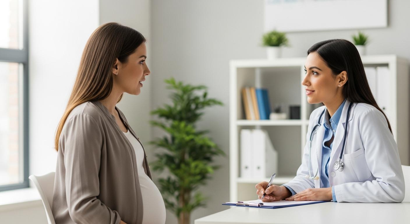 Femme enceinte consultant un medecin bienveillant pour obtenir de l aide et arreter de fumer grossesse