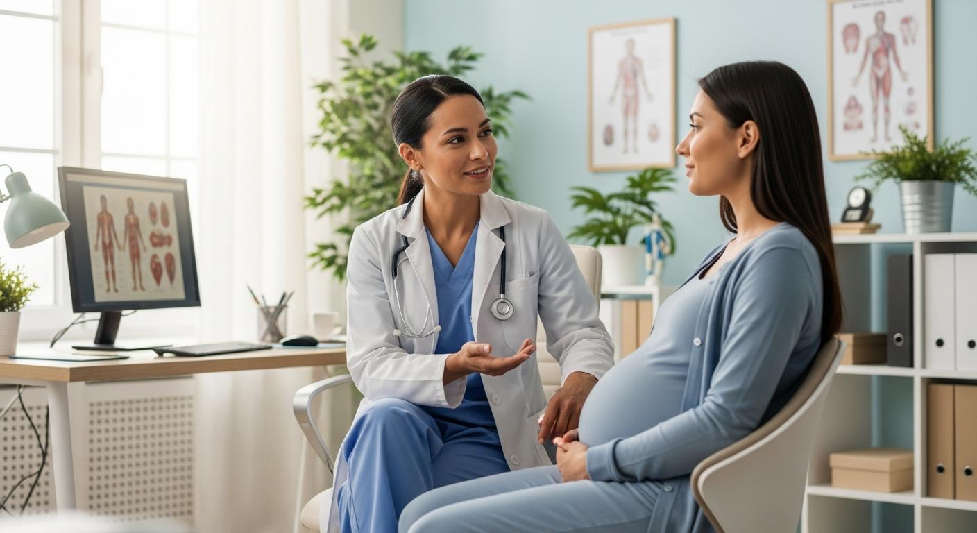 Doctor giving advice to a mom-to-be to manage food poisoning while pregnant