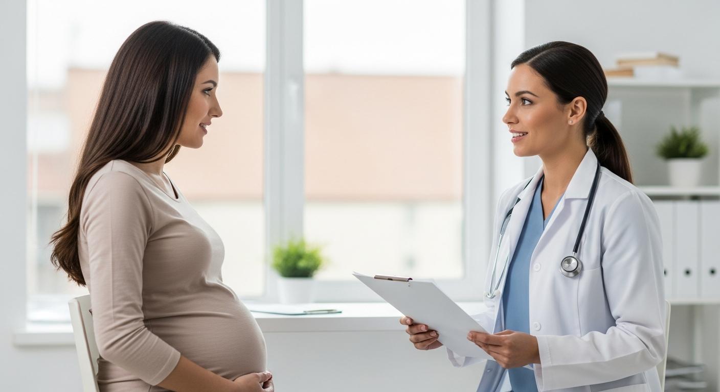 Une femme enceinte en consultation médicale avec un médecin pour échanger sur la leucocyturie grossesse