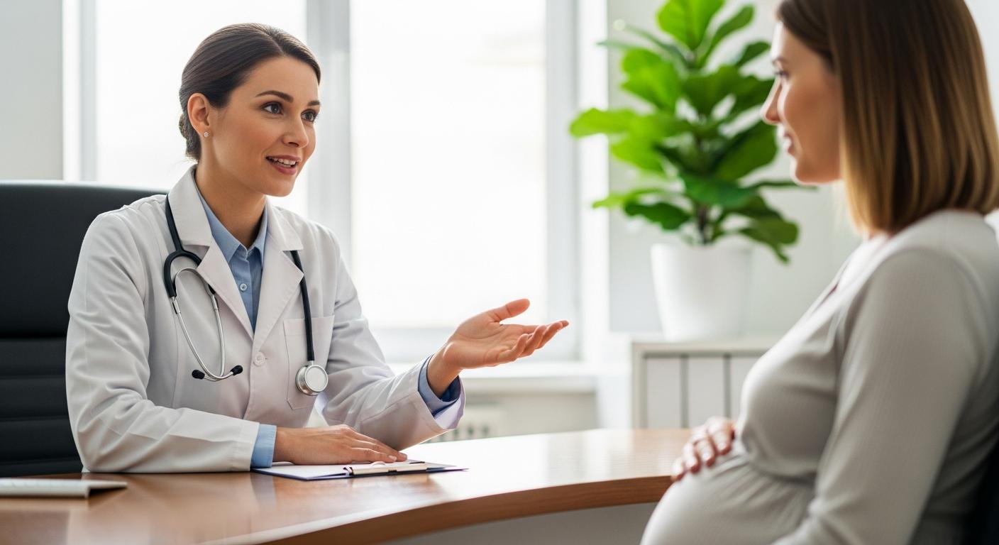 Médecin expliquant les traitements des pertes vertes grossesse à une patiente