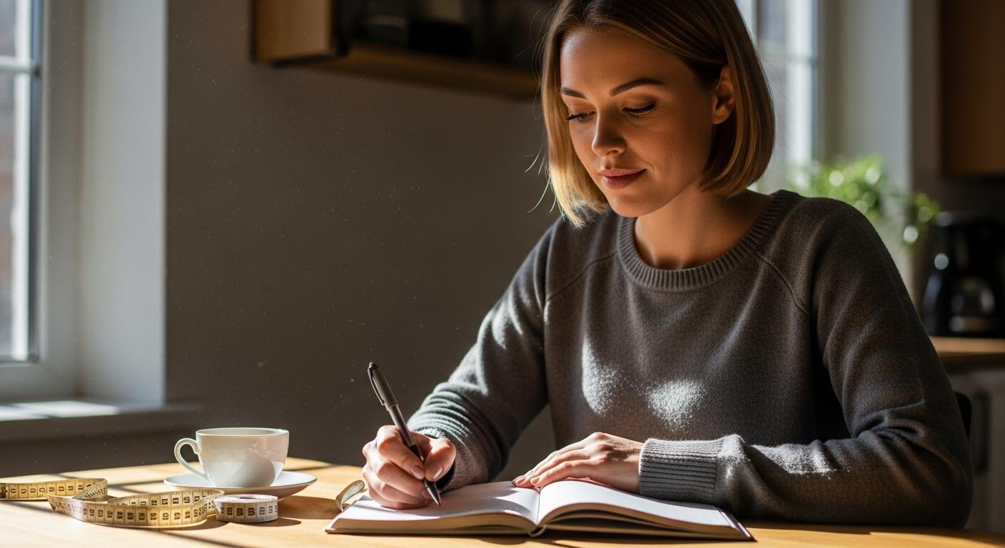 Une jeune maman note des mesures dans un carnet de santé pour suivre l évolution du poids bébé.