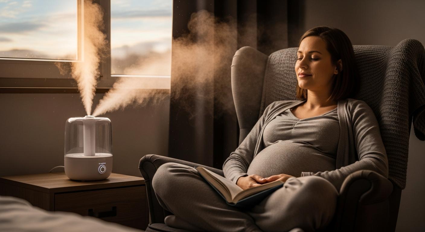 Femme enceinte se reposant près d'un humidificateur pour éviter les saignements nez enceinte