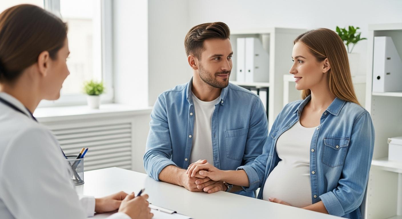 Femme enceinte et son conjoint en consultation médicale pour le diagnostic de la trisomie 18