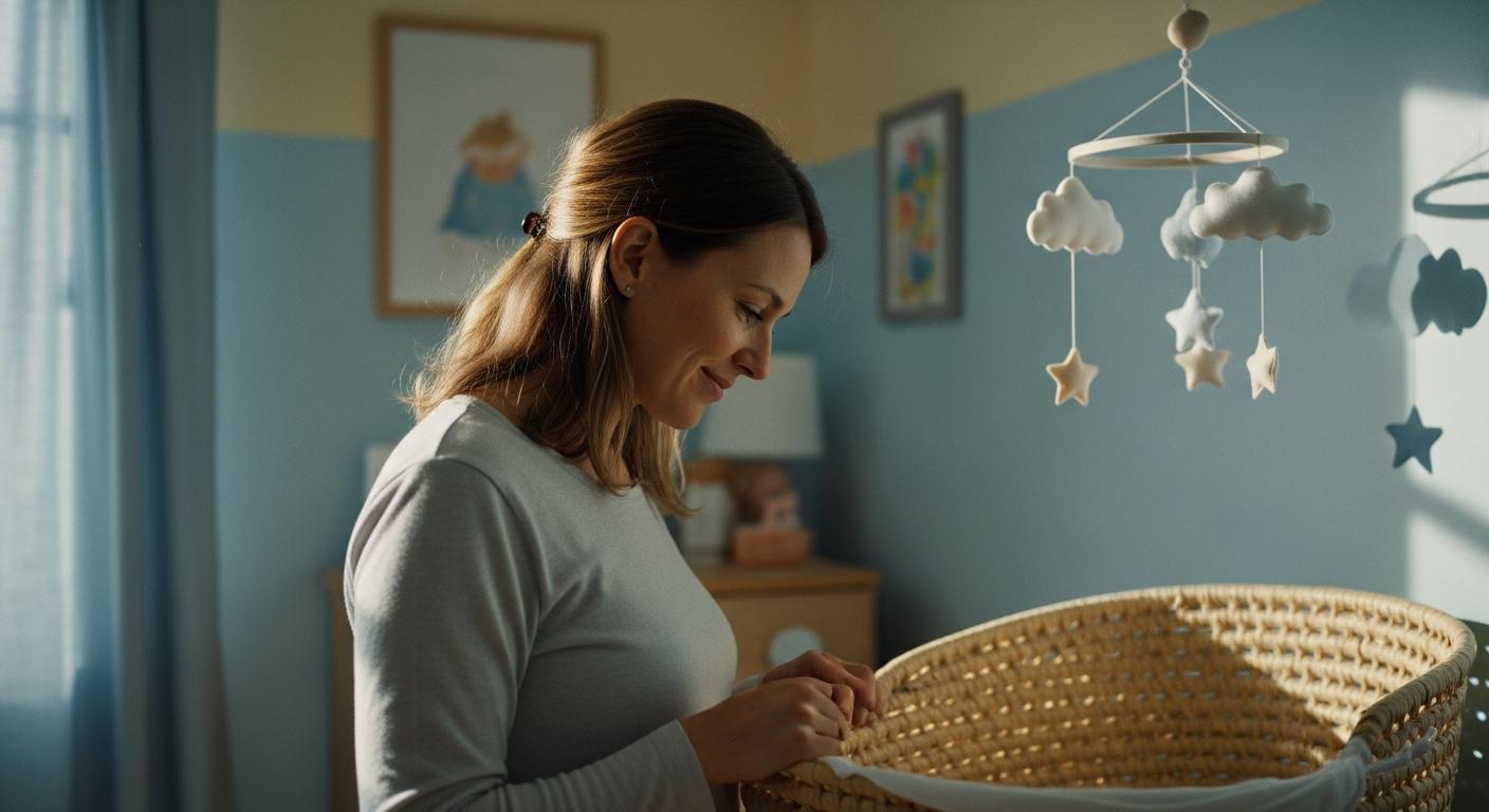 Une maman veille sur le berceau de son enfant qui dort et si bébé fait des bruits de cochon