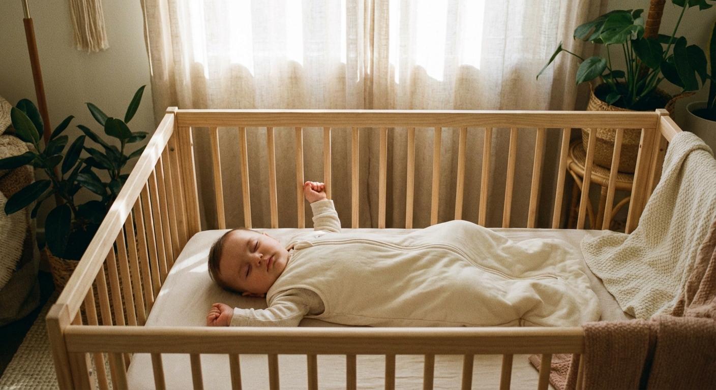 Un joli nouveau-né dans son berceau alors que le bébé dort les bras en l'air