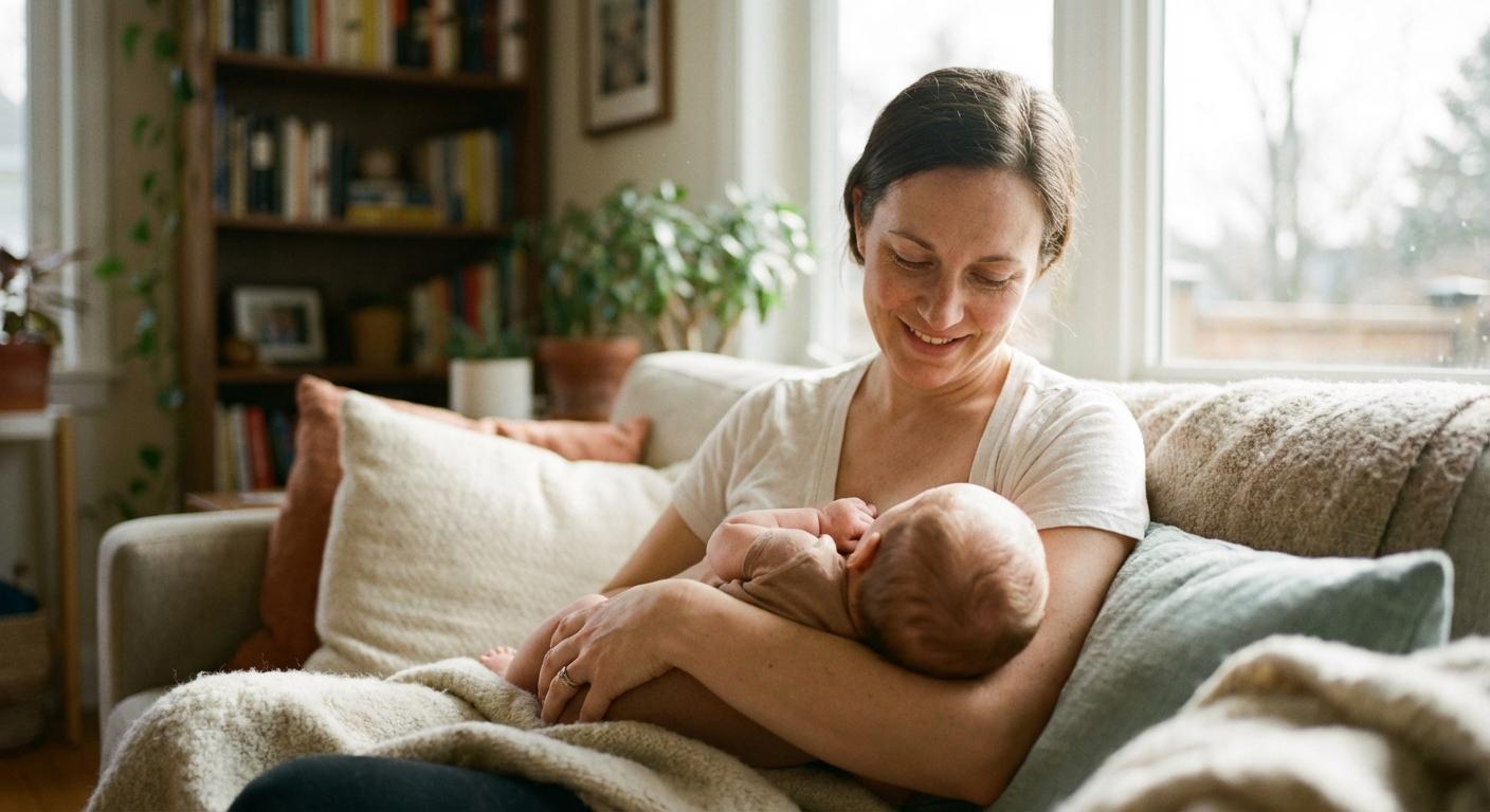 Mother breastfeeding her infant drinking colostrum essential for immunity