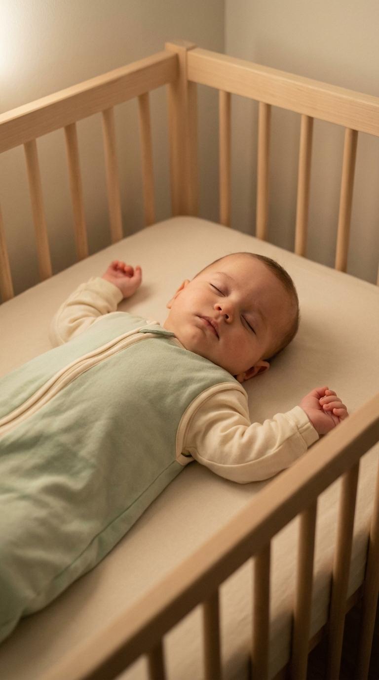 Un bébé endormi dans une gigoteuse illustrant le résultat de comment faire pour que bébé fasse ses nuits