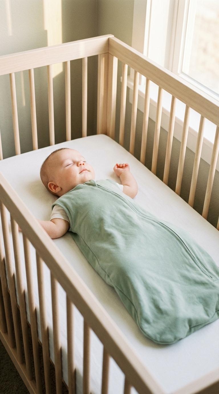 Vue d'un nourrisson endormi paisiblement dans un lit sécurisé, image idéale pour illustrer comment faire pour que bébé fasse ses nuits.