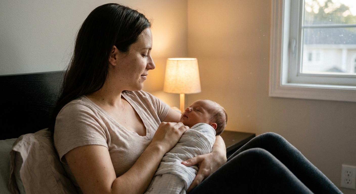 Maman apaisant son enfant avant le dodo pour expliquer comment faire pour que bébé fasse ses nuits