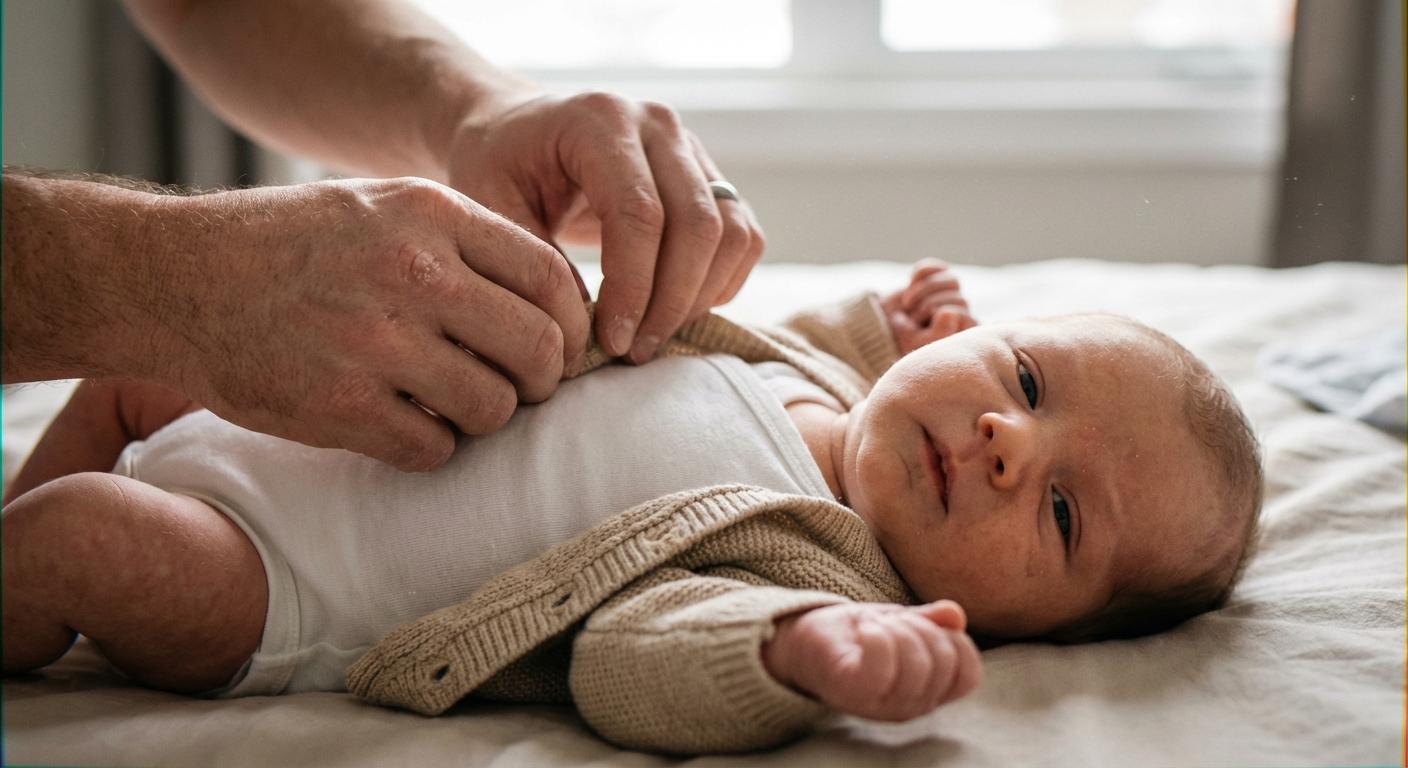 Un nouveau-né recevant une couche de vêtement supplémentaire pour expliquer comment habiller un nouveau-né en été et en hiver.
