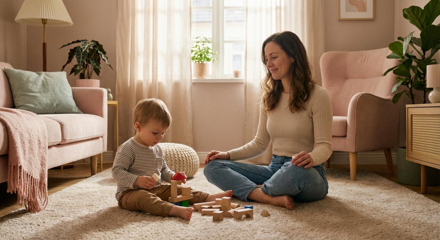 A smiling mother playing with her child illustrating how to be a calm parent daily