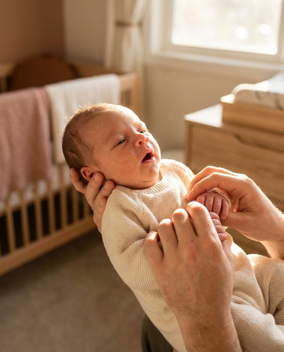 A newborn stretching during a gentle wake up illustrating moments when to wake baby up