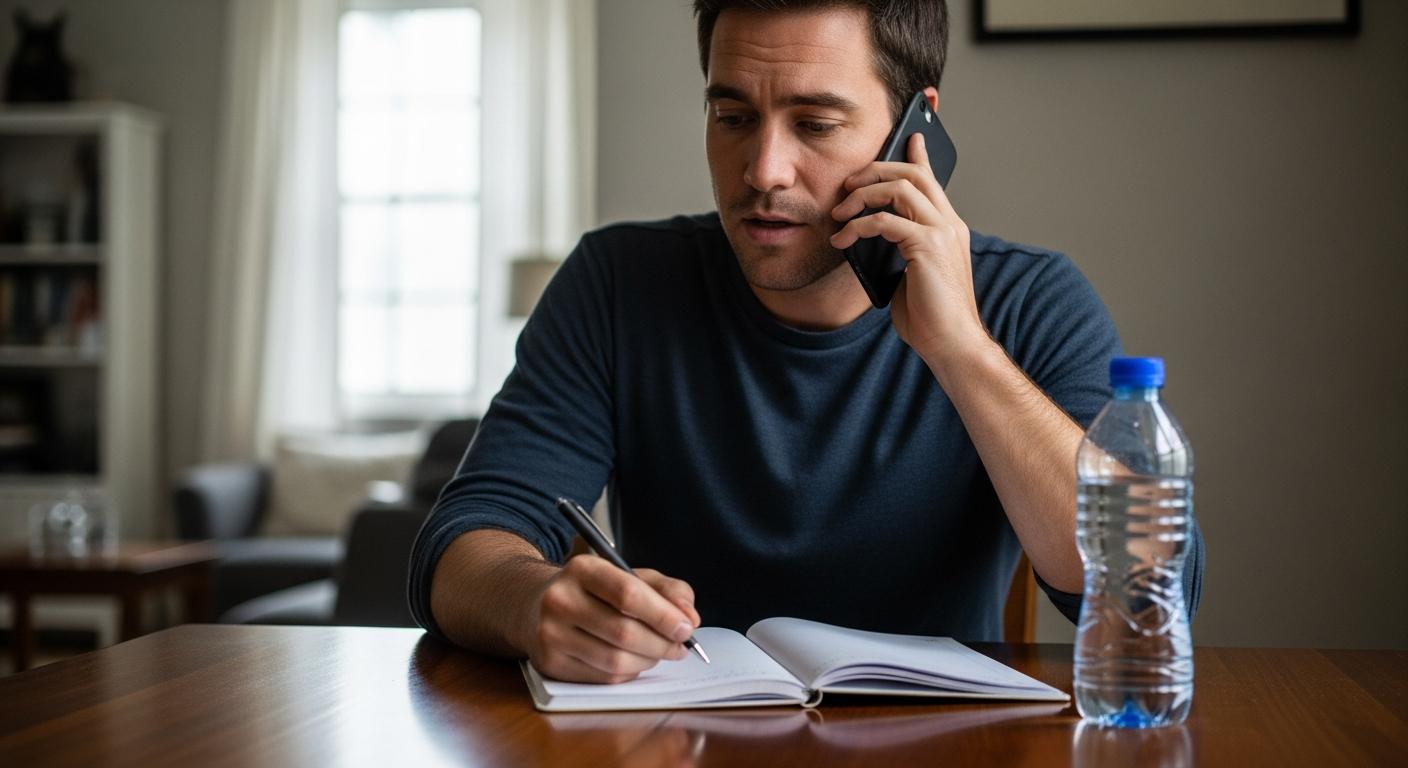 A dad calls the doctor to receive care advice for baby flu