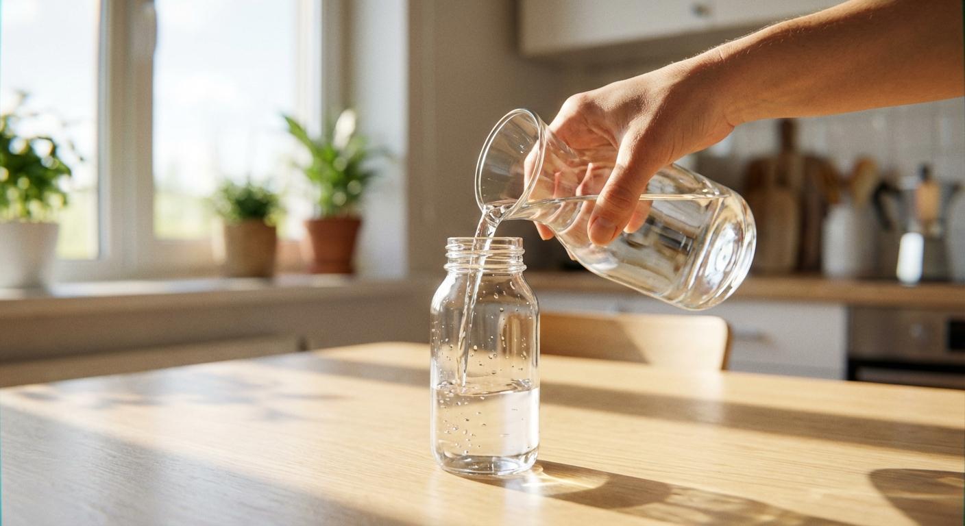 Préparation d'un biberon avec le dosage correct d'eau Hépar pour un bébé constipé