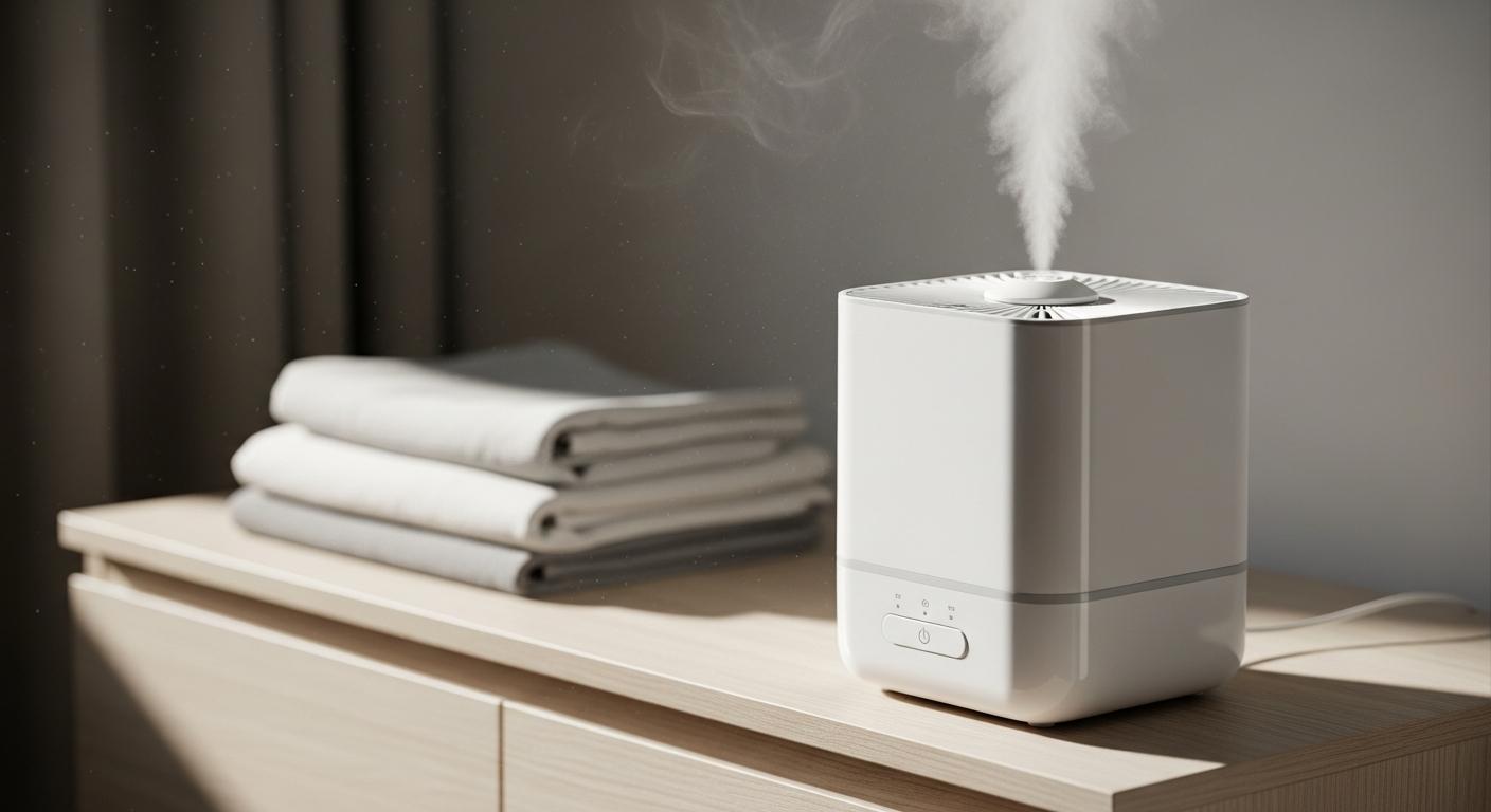 Humidificateur diffusant de la brume pour traiter la laryngite bébé dans une chambre