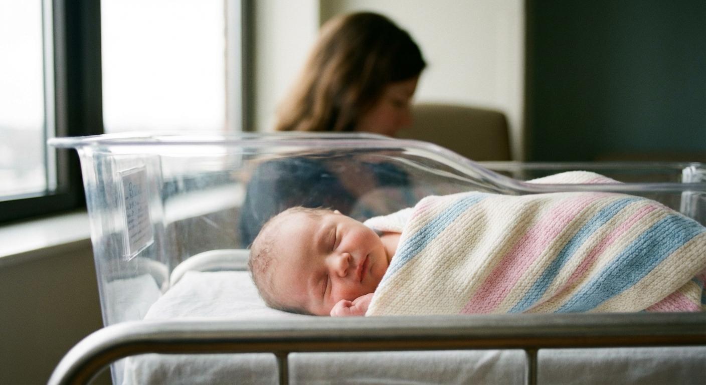 Peaceful newborn in a hospital cradle representing care for hemolytic disease of the newborn