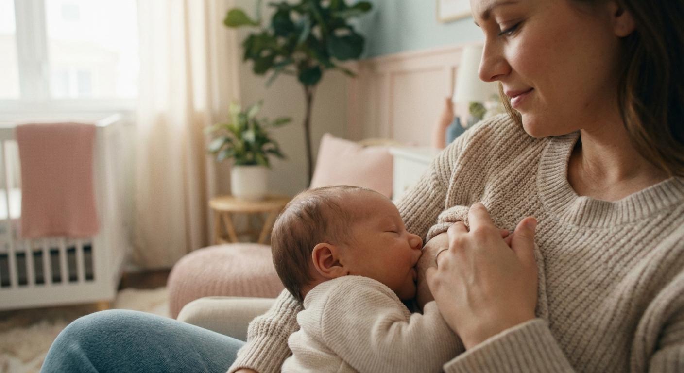 Maman allaitant son nouveau-né pour assurer une bonne nutrition et éviter le problème de pas assez de lait maternel