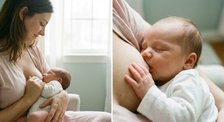 Un nouveau-né au sein illustrant le fonctionnement naturel et la physiologie de l'allaitement