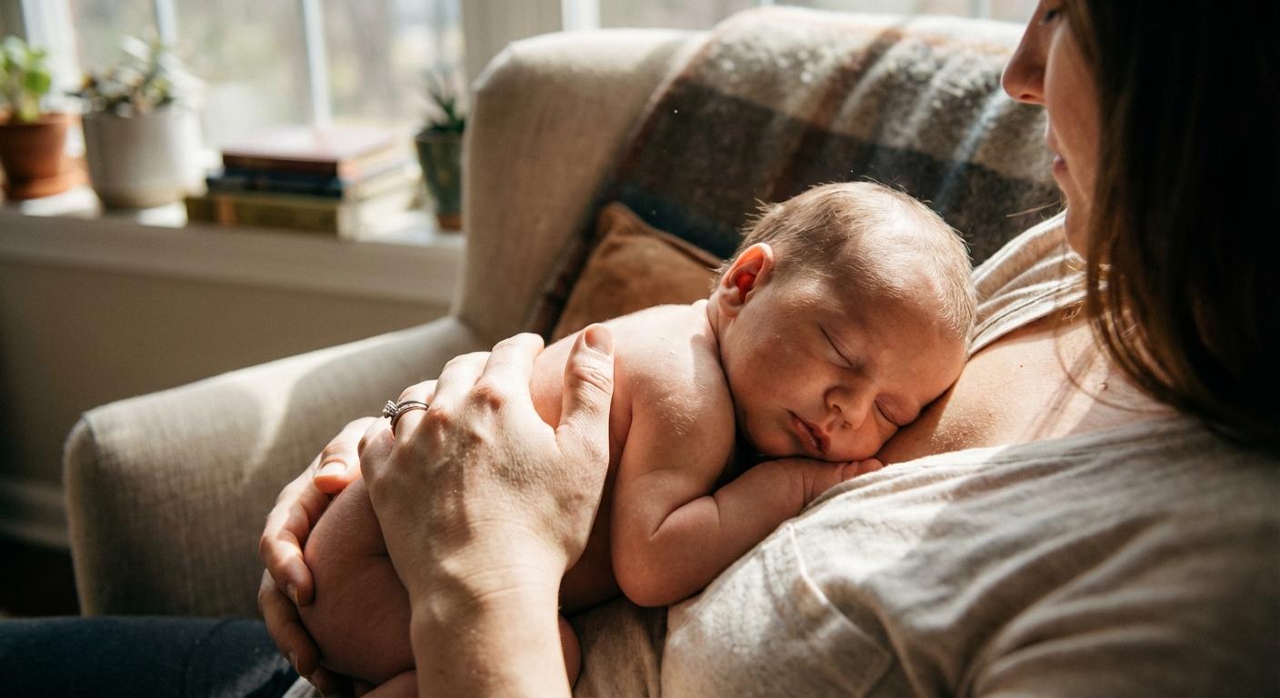 Un bébé dormant en peau à peau favorisant les hormones liées à la physiologie de l'allaitement