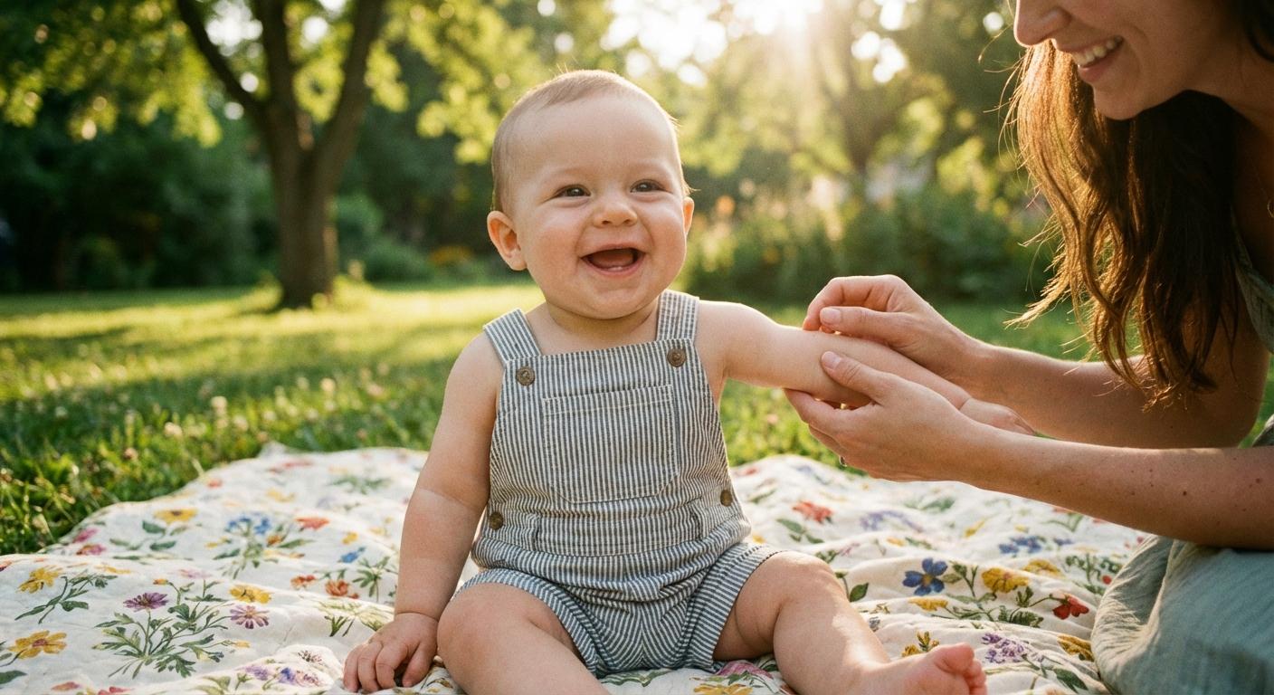 Maman examine le bras de son enfant pour identifier des piqûres d'insecte bébé après avoir joué dehors