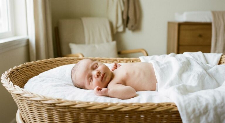 A newborn sleeping peacefully illustrating calm and regular newborn breathing