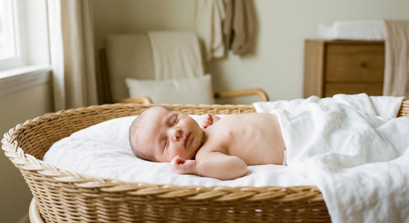 A newborn sleeping peacefully illustrating calm and regular newborn breathing