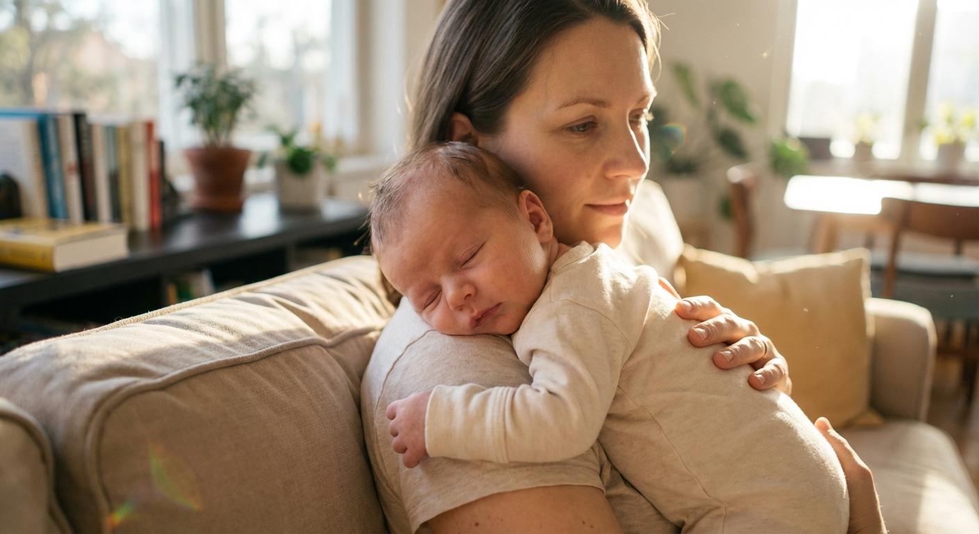 Mom holding her baby in her arms to monitor newborn breathing